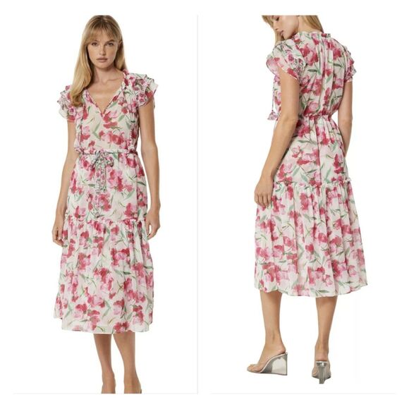 MISA LOS ANGELES Nika Floral Printed Midi Dress, Sz L - Picture 1 of 13
